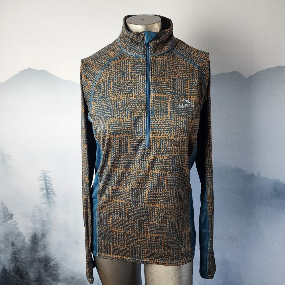 L.L. Bean Midweight Geometric Print (Rare) 1/4 Zip Base Layer | Men's M-Reg
